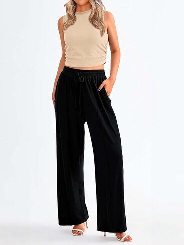 ملابس حريمي قطعتين من MASCOMODA موضة صيف 2024 بياقة دائرية بدون أكمام قطع علوية واسعة الساق وسراويل طويلة أطقم صالة رياضية in Kuwait