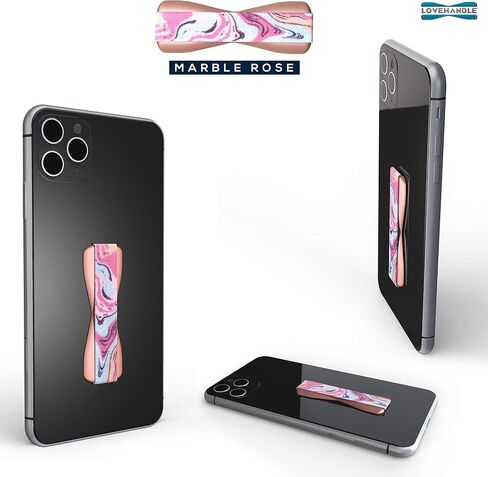 LOVEHANDLE Universal Phone Grip for Most Smartphones, Mini Tablets and Cases, Marble Rose Design Colored Elastic Strap with Mauve Rose Base, LH-01-MarbleRose in Kuwait