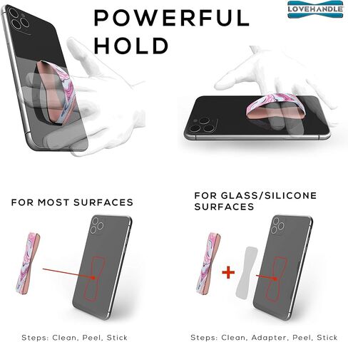 LOVEHANDLE Universal Phone Grip for Most Smartphones, Mini Tablets and Cases, Marble Rose Design Colored Elastic Strap with Mauve Rose Base, LH-01-MarbleRose in Kuwait