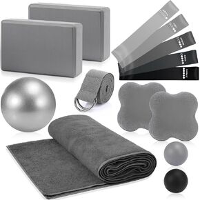 14 PCS leoga kits للتدريبات المنزلية Pilates المعدات المحددة للنساء تشمل المبتدئين حزامًا من منشفة اليوغا الساخنة ، وسادة الركبة ، فرقة تمرين حلقة المقاومة ، كرة تدليك Lacrosse ، Bilates Ball in Kuwait