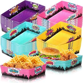 Sliner 48 Pcs Hero Theme Birthday Party Supplies 5Lb Large Hero Food Trays Party Favors Food Boats Snack Paper Trays for Birthday Decorations(Boy) in Kuwait