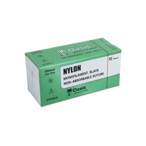 Oasis Vet Nylon Monofilament Surgical Suture, 2-0, (FS) 3/8 26mm Reverse Cutting Needle, 75cm, 12/Box, Veterinary Use in Kuwait