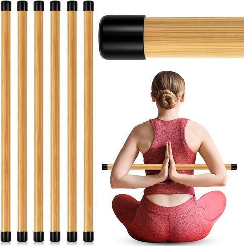 HIBOOM 6 PCS 26 Inch Yoga Stick Natural Bamboo Exercision Stick مع أطراف المطاط غير المنقولة أداة تمديد أداة تمديد مرونة المرونة ، والتمرين ، والتوازن في اللياقة البدنية in Saudi Arabia