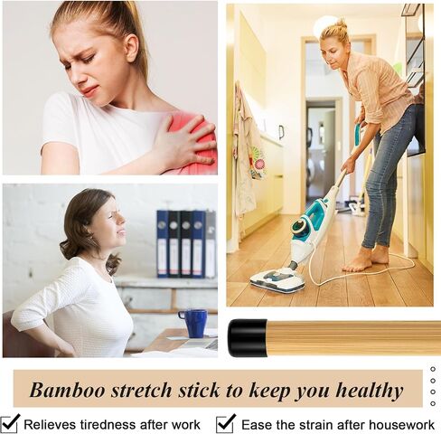 HIBOOM 6 PCS 26 Inch Yoga Stick Natural Bamboo Exercision Stick مع أطراف المطاط غير المنقولة أداة تمديد أداة تمديد مرونة المرونة ، والتمرين ، والتوازن في اللياقة البدنية in Saudi Arabia