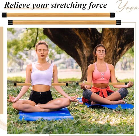 HIBOOM 6 PCS 26 Inch Yoga Stick Natural Bamboo Exercision Stick مع أطراف المطاط غير المنقولة أداة تمديد أداة تمديد مرونة المرونة ، والتمرين ، والتوازن في اللياقة البدنية in Saudi Arabia