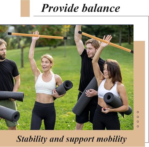 HIBOOM 6 PCS 26 Inch Yoga Stick Natural Bamboo Exercision Stick مع أطراف المطاط غير المنقولة أداة تمديد أداة تمديد مرونة المرونة ، والتمرين ، والتوازن في اللياقة البدنية in Saudi Arabia