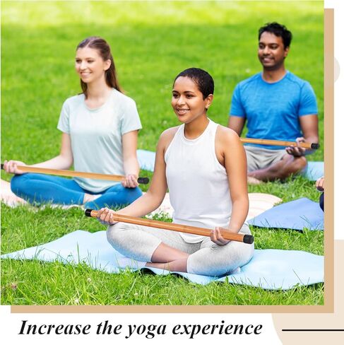 HIBOOM 6 PCS 26 Inch Yoga Stick Natural Bamboo Exercision Stick مع أطراف المطاط غير المنقولة أداة تمديد أداة تمديد مرونة المرونة ، والتمرين ، والتوازن في اللياقة البدنية in Saudi Arabia