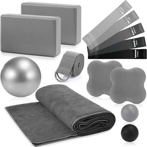 14 PCS leoga kits للتدريبات المنزلية Pilates المعدات المحددة للنساء تشمل المبتدئين حزامًا من منشفة اليوغا الساخنة ، وسادة الركبة ، فرقة تمرين حلقة المقاومة ، كرة تدليك Lacrosse ، Bilates Ball in Saudi Arabia