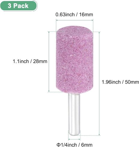 3-Pack Abrasive Mounted Stone Grinding Bits, 1/4 in(6mm) Shank Aluminum Oxide Polishing Sanding Drill Bit for Rotary Tools, 1.18IN(30mm) Dia 80 Grits Cylinder [Pink] in Saudi Arabia