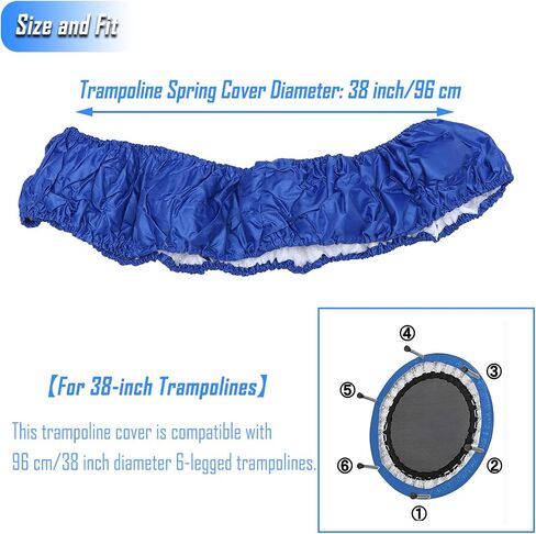 غطاء زنبرك Tydnqh Trampoline ، غطاء الترامبولين الصغير ، 600D Oxford Cloth 3 طبقة صدمة من وسادة البديل الترامبولين ، وسادة الترامبولين المقاومة للماء للترامبولين الصغير (38 بوصة ، أزرق) in Kuwait