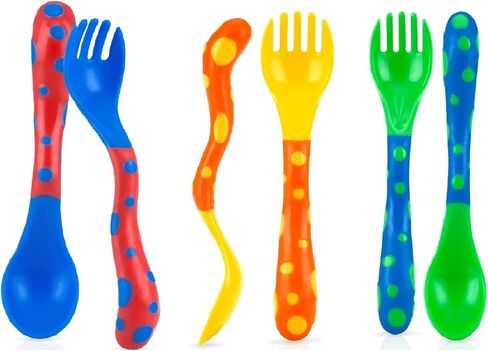 Nuby Fun Feeding Toddler Spoons and Forks 6 Pack - Green, Yellow, Red in Saudi Arabia