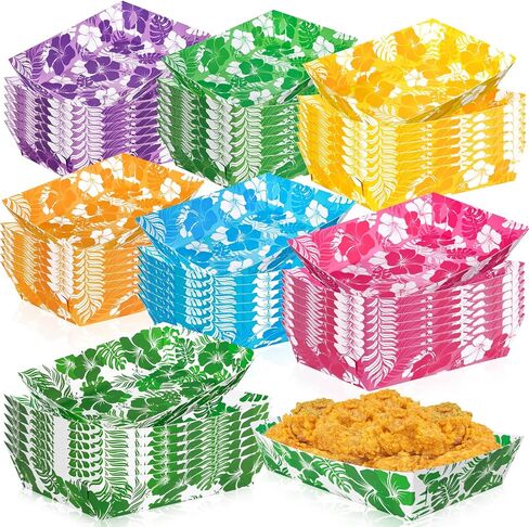 50pcs زخارف حفلة هاواي لوا - صواني غذائية زهرة الكركديه في الصيف ، لوها لوازم التقديم القابلة للتصرف (7 نمط) in Kuwait