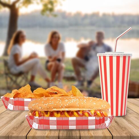 OCMOIY 300 PCS Paper Hot Dog Rays يمكن التخلص منها للحفلات والشواء ، وخدمة حاملي Hot Dog Hotdog قوارب 6 بوصة صواني الأطعمة الصغيرة المختلطة (أحمر) in Kuwait