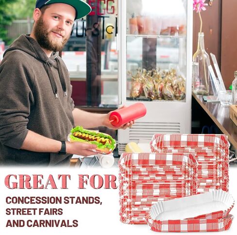 OCMOIY 300 PCS Paper Hot Dog Rays يمكن التخلص منها للحفلات والشواء ، وخدمة حاملي Hot Dog Hotdog قوارب 6 بوصة صواني الأطعمة الصغيرة المختلطة (أحمر) in Kuwait