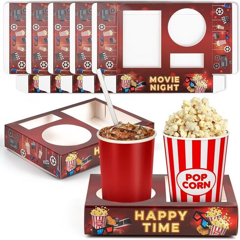 16Pcs Movie Night Snack Trays Disposable Paper Popcorn Drink Holder Theater Food Boxes for Cinema Supplies Family Party Decoration 7.87x5.91x1.57inch Retro Style in Saudi Arabia