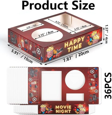 16Pcs Movie Night Snack Trays Disposable Paper Popcorn Drink Holder Theater Food Boxes for Cinema Supplies Family Party Decoration 7.87x5.91x1.57inch Retro Style in Saudi Arabia