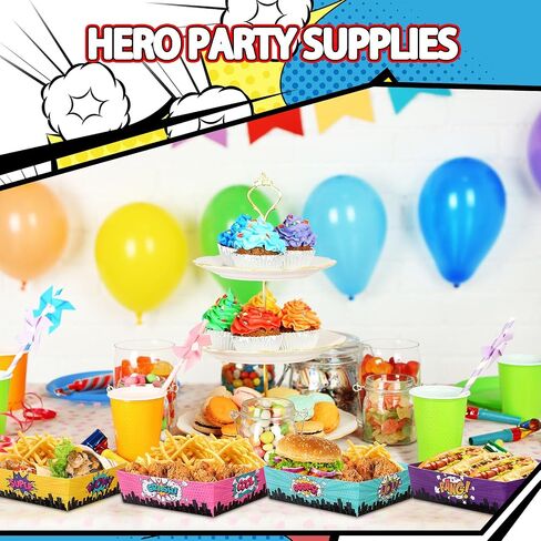 SLINER 48 PCS Hero موضوع حفلات عيد ميلاد لوازم الحفلات 5 رطل البطل الكبير للأغذية الصواني الحزب يفضل قوارب الغذاء للوجبات الخفيفة للصواني لزخارف أعياد الميلاد (صبي) in Saudi Arabia