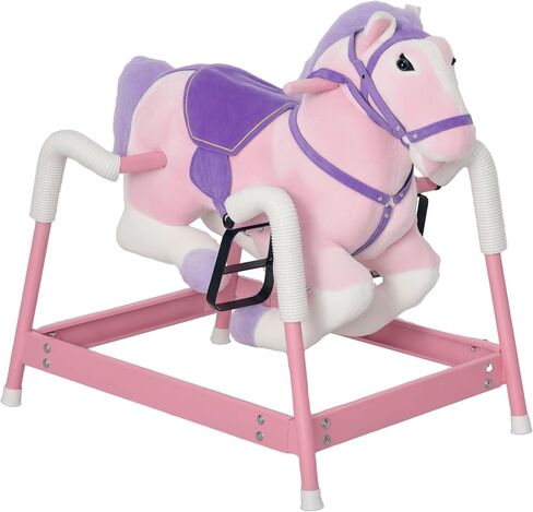 Qaba Spring Rocking Horse ، ركوب الأطفال على الحصان ، ركوب الخيل الفخم مع الأصوات والركاب القدمين ، سرج للأطفال من 3 إلى 8 سنوات ، بني in Kuwait
