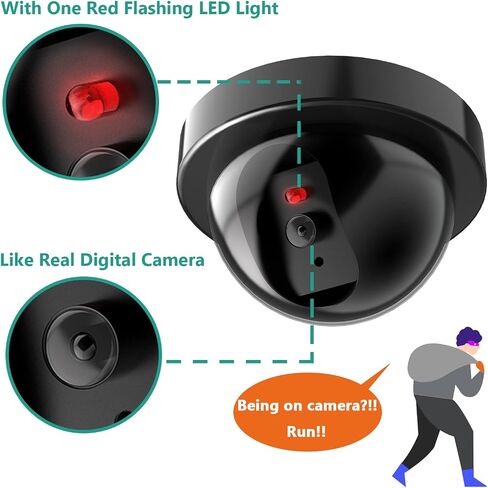 WALI Dummy Fake Security CCTV Dome Camera with Flashing Red LED Light with Security Alert Sticker Decals (SD-6), 6 Packs, Black in Saudi Arabia