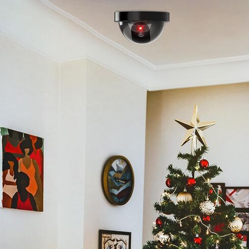 WALI Dummy Fake Security CCTV Dome Camera with Flashing Red LED Light with Security Alert Sticker Decals (SD-6), 6 Packs, Black in Saudi Arabia