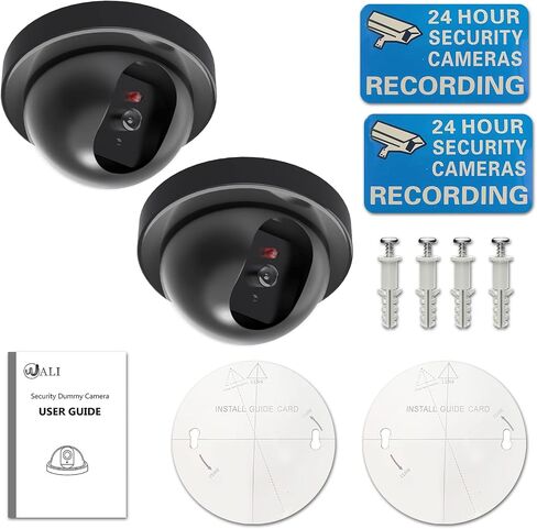 WALI Dummy Fake Security CCTV Dome Camera with Flashing Red LED Light with Security Alert Sticker Decals (SD-6), 6 Packs, Black in Saudi Arabia
