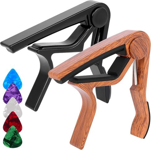 Ortarco 2-Pack Guitar Capo for Acoustic & Electric Guitar 6 String, Black & Wood Color Capo with 5 Picks in Kuwait