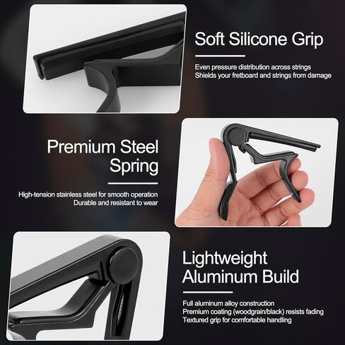 Ortarco 2-Pack Guitar Capo for Acoustic & Electric Guitar 6 String, Black & Wood Color Capo with 5 Picks in Kuwait