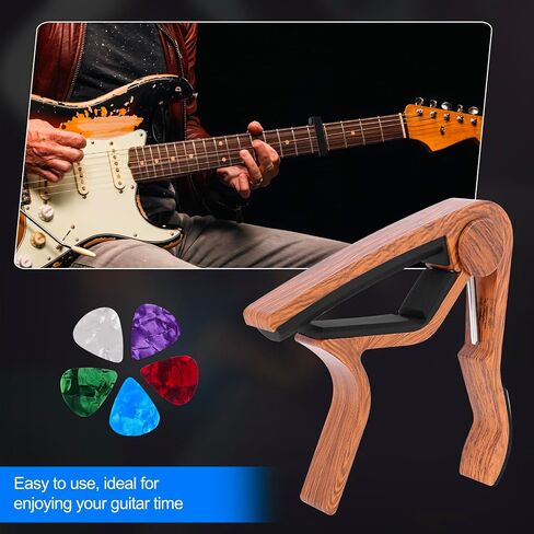Ortarco 2-Pack Guitar Capo for Acoustic & Electric Guitar 6 String, Black & Wood Color Capo with 5 Picks in Kuwait