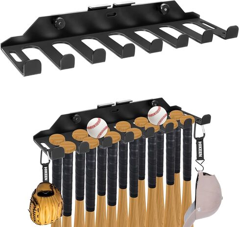 حامل Baseball Hikeen ، سياج المخبأ وجدار البيسبول/رف الخفافيش اللينة ، رف تخزين الصلب الثقيل يحمل 14 مضربًا in Kuwait