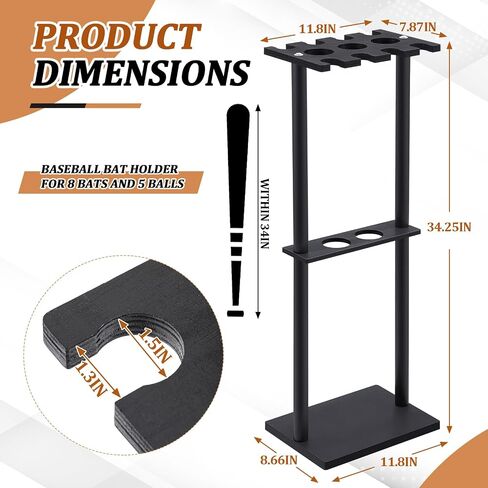 Soulchen 1 مجموعة Baseball Bat Holder Rack 8 Bats 5 Balls ، Baseball Bat Scension Organizer Floor Standing Softball Sport Equipment Stand (Wood) in Kuwait
