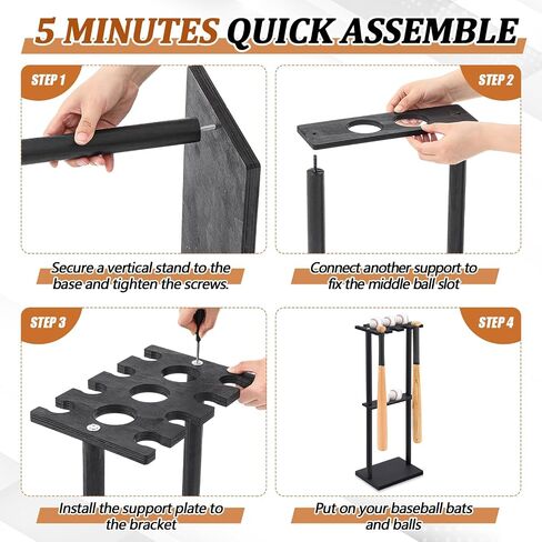 Soulchen 1 مجموعة Baseball Bat Holder Rack 8 Bats 5 Balls ، Baseball Bat Scension Organizer Floor Standing Softball Sport Equipment Stand (Wood) in Kuwait
