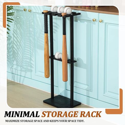 Soulchen 1 مجموعة Baseball Bat Holder Rack 8 Bats 5 Balls ، Baseball Bat Scension Organizer Floor Standing Softball Sport Equipment Stand (Wood) in Kuwait