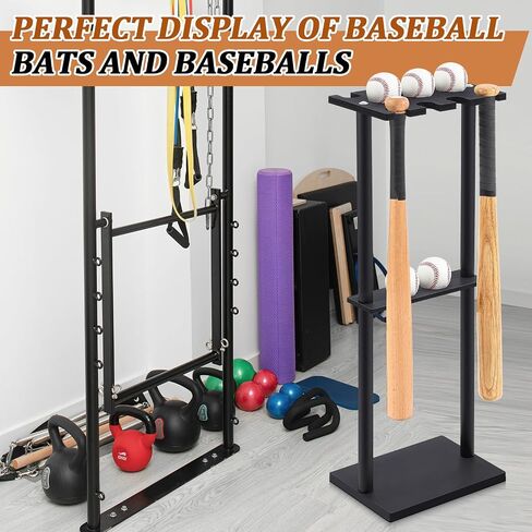 Soulchen 1 مجموعة Baseball Bat Holder Rack 8 Bats 5 Balls ، Baseball Bat Scension Organizer Floor Standing Softball Sport Equipment Stand (Wood) in Kuwait