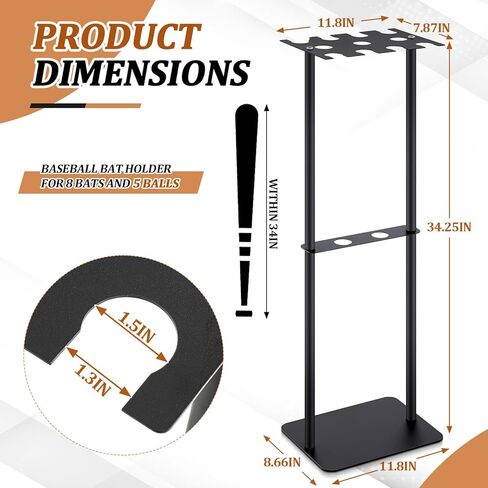 Soulchen 1 مجموعة Baseball Bat Holder Rack 8 Bats 5 Balls ، Baseball Bat Scension Organizer Floor Standing Softball Sport Equipment Stand (Wood) in Kuwait