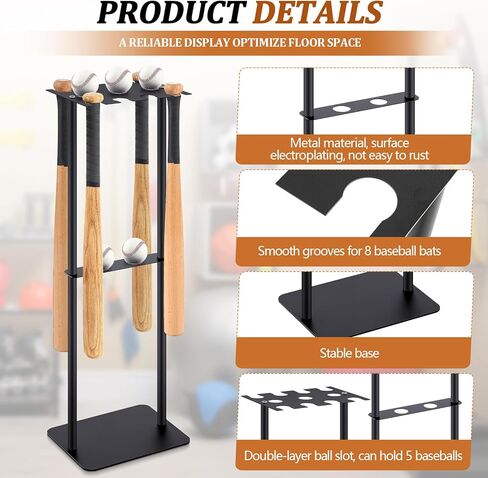 Soulchen 1 مجموعة Baseball Bat Holder Rack 8 Bats 5 Balls ، Baseball Bat Scension Organizer Floor Standing Softball Sport Equipment Stand (Wood) in Kuwait