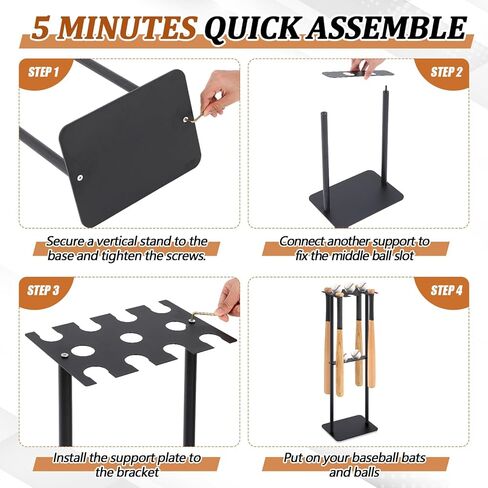 Soulchen 1 مجموعة Baseball Bat Holder Rack 8 Bats 5 Balls ، Baseball Bat Scension Organizer Floor Standing Softball Sport Equipment Stand (Wood) in Kuwait