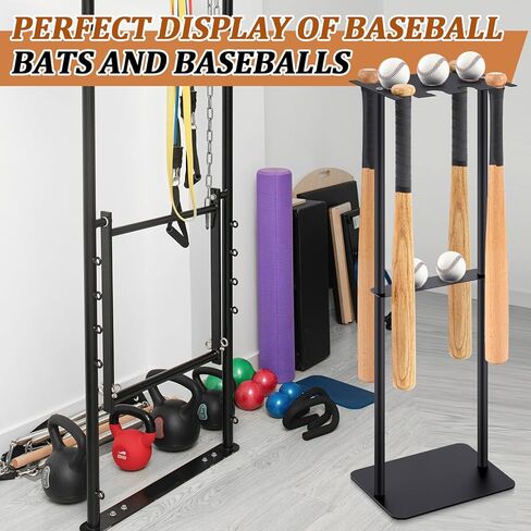 Soulchen 1 مجموعة Baseball Bat Holder Rack 8 Bats 5 Balls ، Baseball Bat Scension Organizer Floor Standing Softball Sport Equipment Stand (Wood) in Kuwait