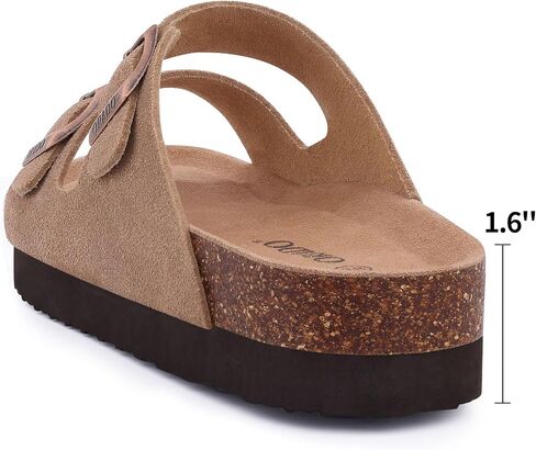 Platform Suede Sandals Soft Cork Footbed Summer Slides with Adjustable Buckle, Brown 38 (size 7-7.5) in Saudi Arabia