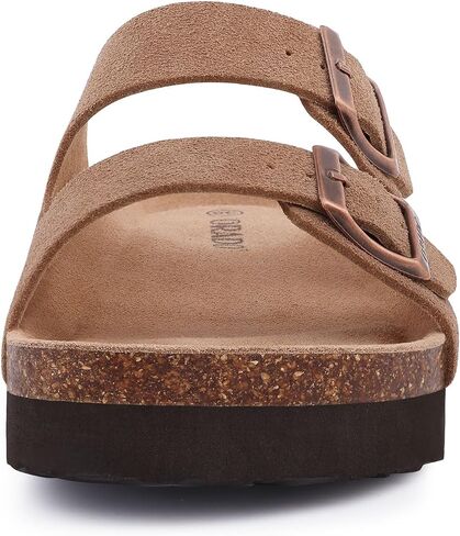Platform Suede Sandals Soft Cork Footbed Summer Slides with Adjustable Buckle, Brown 38 (size 7-7.5) in Saudi Arabia