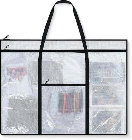 Huhumy Large Art Portfolio Case 48" x 36" Poster Storage Bag Bulletin Board Holder Container PVC Folder with Zipper Handles Pocket for Teachers Artist Artwork Organization(Black,Clear) in Saudi Arabia
