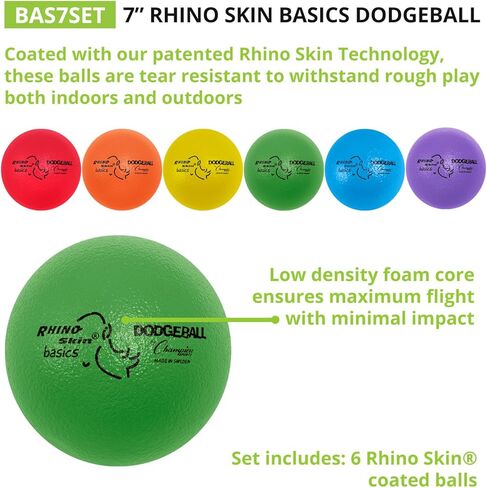 Champion Sports Rhino Skin Dodgeball Set – 6 Soft Foam Dodgeballs with Tear-Resistant Coating, Grip Surface, Low Bounce, Mesh Bag, Indoor & Outdoor Playground or PE Class Ball Set – 6" or 7" in Saudi Arabia