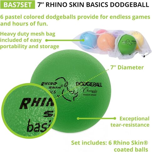 Champion Sports Rhino Skin Dodgeball Set – 6 Soft Foam Dodgeballs with Tear-Resistant Coating, Grip Surface, Low Bounce, Mesh Bag, Indoor & Outdoor Playground or PE Class Ball Set – 6" or 7" in Saudi Arabia