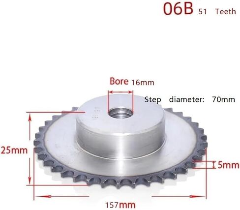 مسننة أسطوانة الأسنان ضرس 1pcs 41-57 الأسنان 06b سلسلة محرك المسننة الصلب الكربون الترس الملعب 9.525mm (52 ​​أسنان) in Kuwait