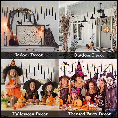 NURADA Floating Candles with Wand Remote Timer - Magic LED Hanging Flameless Taper Candles Flickering Battery Operated for Birthday Theme Party Holiday Home Window Decor - Black 12 Pack in Kuwait