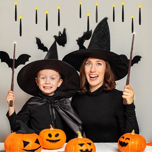 NURADA Floating Candles with Wand Remote Timer - Magic LED Hanging Flameless Taper Candles Flickering Battery Operated for Birthday Theme Party Holiday Home Window Decor - Black 12 Pack in Kuwait