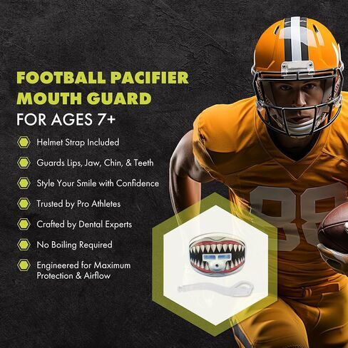DAMAGE CONTROL Pacifier Mouthpiece – Football Mouthguard with Helmet Strap, Protects Teeth, Jaw & Mouth – Mouth Piece for Sports, No Boiling, Allows Airflow – Gear for Adults & Youth (Jawsome 2.0) in Kuwait