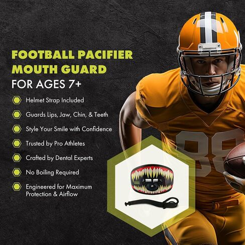 DAMAGE CONTROL Pacifier Mouthpiece – Football Mouthguard with Helmet Strap, Protects Teeth, Jaw & Mouth – Mouth Piece for Sports, No Boiling, Allows Airflow – Gear for Adults & Youth (Jawsome 2.0) in Kuwait
