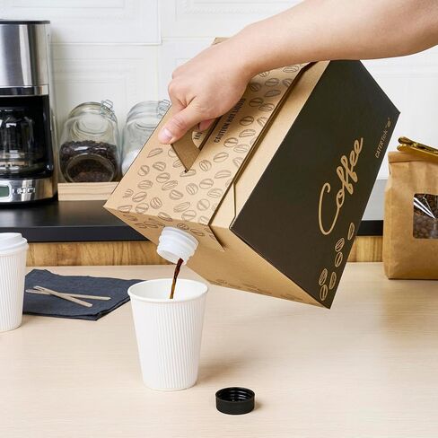 Restaurantware 12 كوب 96 أونصة حاملة قهوة يمكن التخلص منها ، 10 حاويات قهوة معزولة - مقبض مدمج ، تصميم محمول ، كرافت مع قهوة الورق الأسود للذهاب in Kuwait