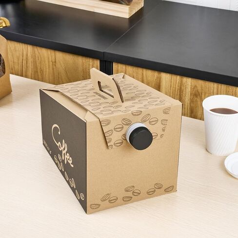 Restaurantware 12 كوب 96 أونصة حاملة قهوة يمكن التخلص منها ، 10 حاويات قهوة معزولة - مقبض مدمج ، تصميم محمول ، كرافت مع قهوة الورق الأسود للذهاب in Kuwait