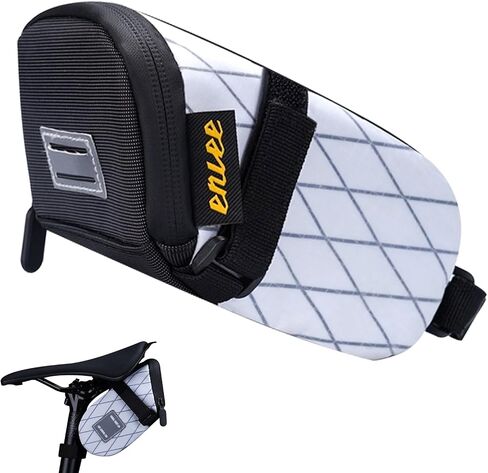 ENLEE Bicycle Saddle Bag, White Wedge Reflective Bike Seat Bag with Taillight Hangers, Waterproof Bicycle Storage Pouch Under Seat with Independent Small Item Partitions for Mountain Road Bikes, Small in Saudi Arabia